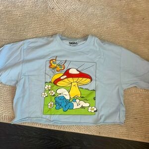 Smurfs printed tee cropped Large
